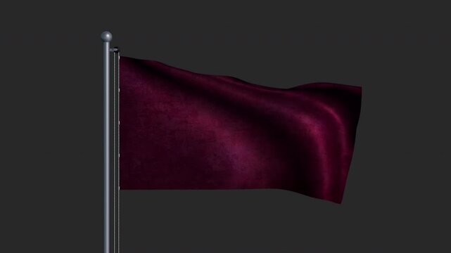 Animated purple flag with worn fabric, fluttering on a flagpole