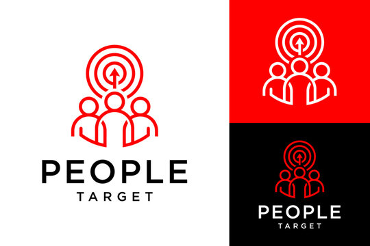 People Target Logo Design, Creative Abstract Group with Goal and Arrow Symbol for Business Growth, Human Resource, and Strategic Planning Branding