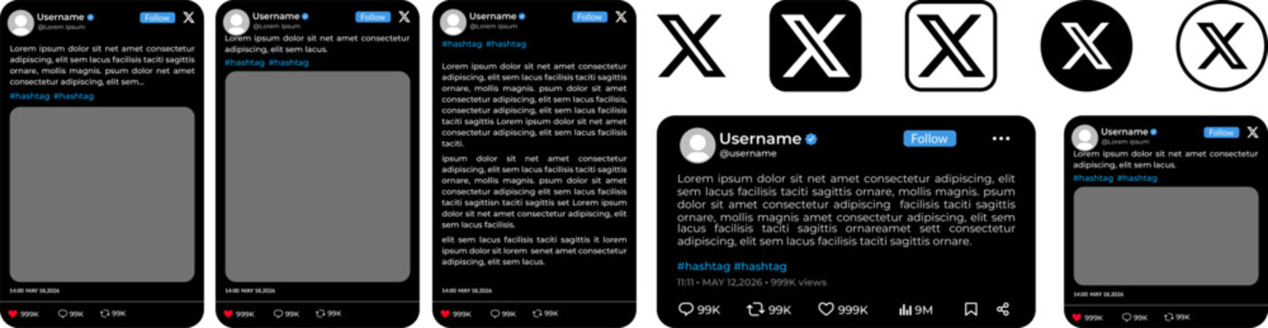Complete X social media post collection, versatile interface mockup templates, professional digital content design kit for X (formerly Twitter)