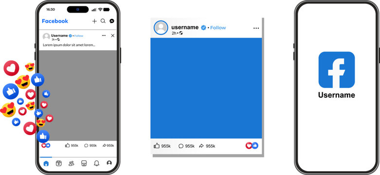 Modern smartphone displaying Facebook interface, mockup template with social media elements, editable digital marketing design concept for Facebook mobile app