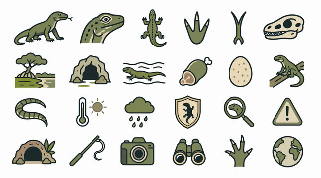 Collection of nature and adventure icons in flat style.