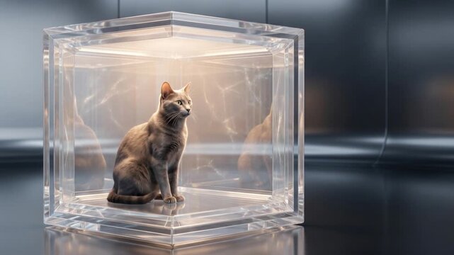シュレーディンガーの猫の重ね合わせ状態から生への量子崩壊を描く高精細CG映像