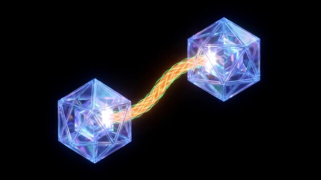 暗黒空間における2つのノード間の量子もつれとエネルギー同期の高精細CG映像