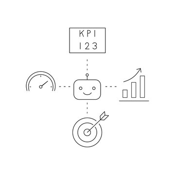 KPI Analysis Icon, AI Performance Analytics with Business Dashboard and Growth Chart / KPI分析アイコン、AIパフォーマンス分析、ビジネスダッシュボード、成長分析