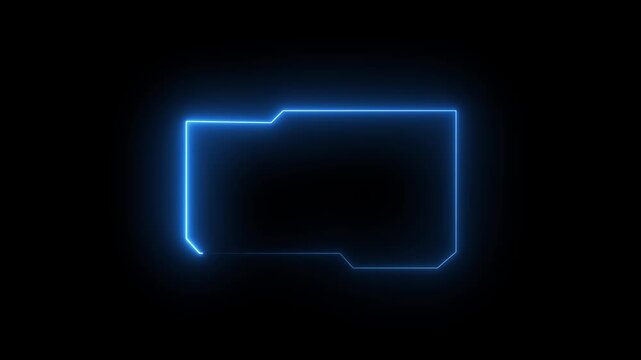 Futuristic blue neon folder icon motion graphic with dark background.