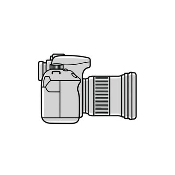 Digital Slr Camera with Lens Simple Line Art