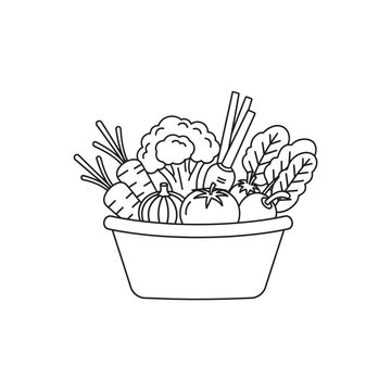 Fresh Vegetables Bowl Outline Art
