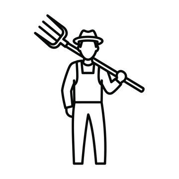 Farmer Holding Pitchfork over Shoulder Simple Icon