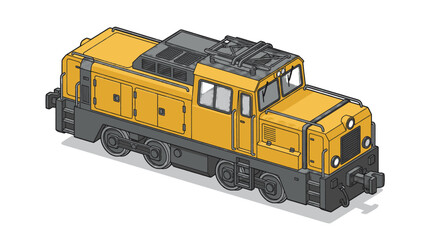 Vintage yellow industrial diesel locomotive engine on white background for design projects. © Bismillah
