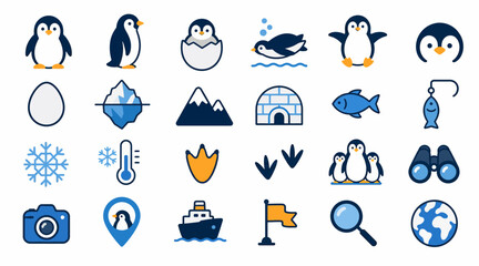 Colorful flat design penguin and arctic icons collection. © Gakih