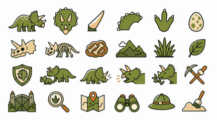 Colorful Dinosaur and Paleontology Icon Set. © Gakih