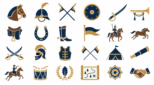Collection of vintage heraldic and military icons set.