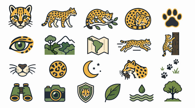 Colorful Leopard and Nature Icons Collection.