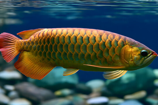 arowana with red tails, also known as the Red-tailed Golden Arowana, (Aquaiculture)