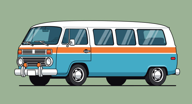 A vintage blue and orange van.
