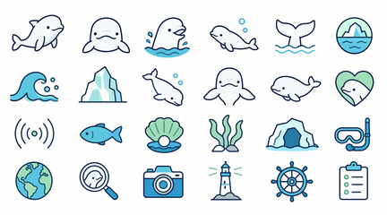 Colorful Ocean and Marine Life Icon Collection. © Dian