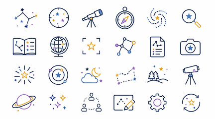 Fototapeta premium Collection of astronomy and science icons in line art style.