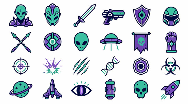 Colorful Sci Fi Icons and Symbols Collection.
