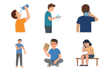 Fototapeta premium People Experiencing Heat Stroke Symptoms and Seeking Relief from Extreme Hot Weather