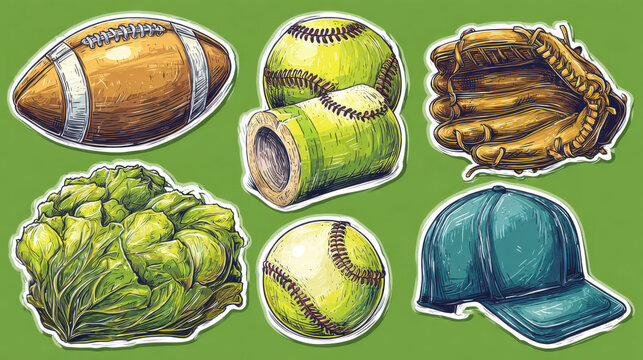 Hand-Drawn Athletic Sports Gear and Equipment Illustration Collection