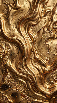 Molten 24k gold fluid liquid texture background &mdash; macro abstract golden metallic wave pattern with luxury glossy ripples for anti aging cosmetic packaging