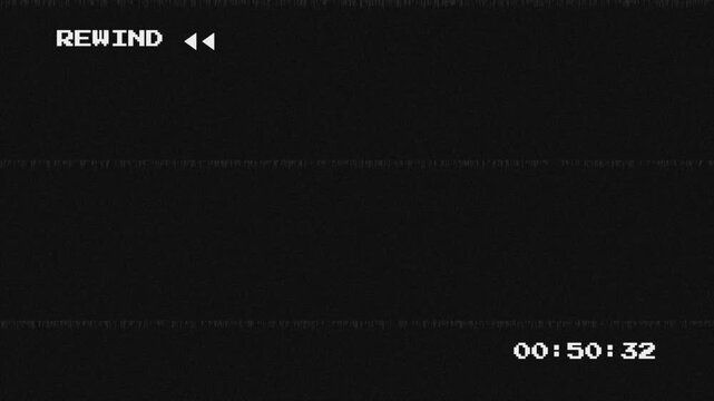 Nostalgic Analog Camcorder Rewind Overlay Featuring Glitchy Time Counter and Authentic Magnetic Tape Grain Textures 4k video