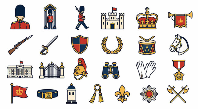 Collection of British Royal and Military Symbols and Icons.