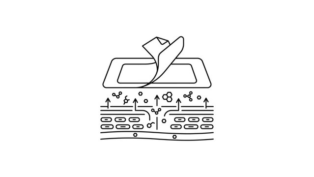 Medical patch application on human skin cross section icon.