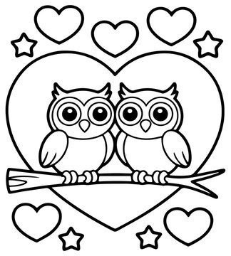 owl, bird, tree, animal, branch, vector, love, cartoon, illustration, design, family, owls, baby, couple, nature, heart, birds, card, animals, valentine, drawing, leaf, funny, art, wise