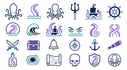 Colorful Pirate and Nautical Themed Vector Icons Collection. © Badak