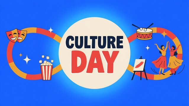 Culture day conceptual design with creative icons representing arts dance music and theatre performances, heritage