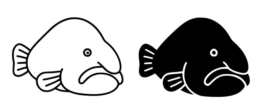 Minimalist blobfish icon in outline and silhouette design