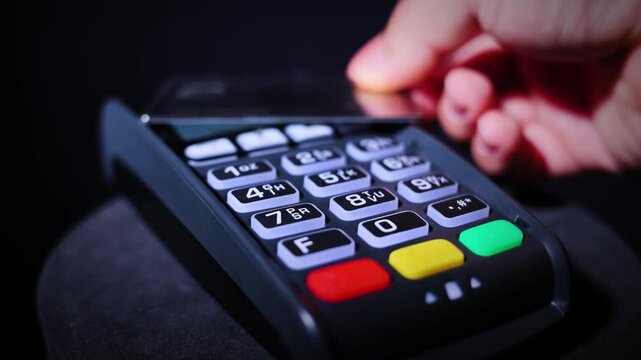Credit Card Terminal With Hand Swiping Card Through Reader 