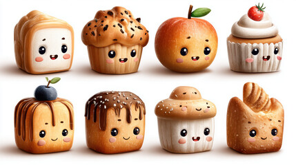 Fototapeta premium Kawaii Baked Goods and Desserts Collection