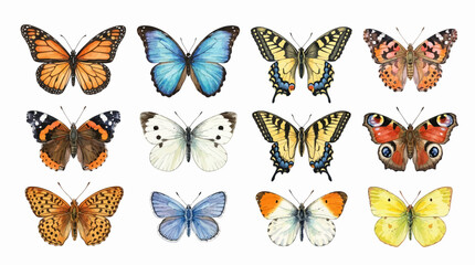A vibrant collection of butterflies on display in a natural setting with various colors and patterns. © Avra