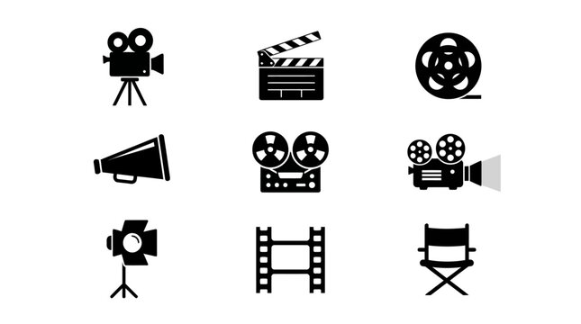 Film making equipment icons set.