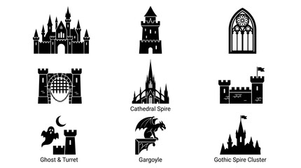 Fototapeta premium Black silhouette gothic castle tower.
