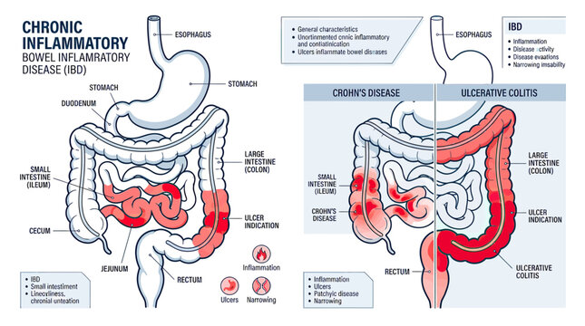 Inflammatory Bowel Disease (IBD) Anatomy Infographic: Crohn's vs Ulcerative Colitis