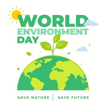 World environment day poster with growing plant on earth globe icon illustration environment sustainability