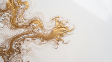 Fototapeta premium Luxury gold and white fluid acrylic abstract background, liquid marble dynamic texture with glitter ripples