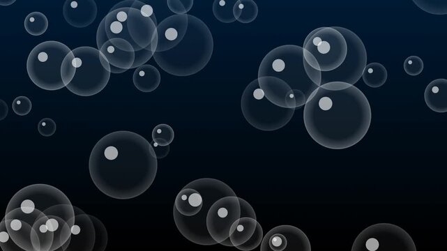 Animated white soap bubbles floating against a dark blue background