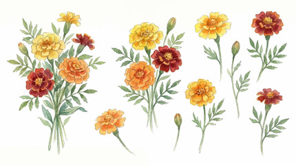 Fototapeta premium Vibrant flowers bloom in a garden with green leaves and colorful petals.