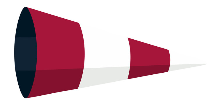 Red and white traffic cone side view illustration.