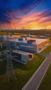AI Data Center at Golden Hour Sunset