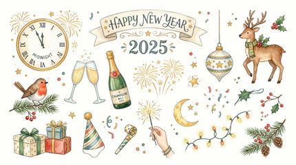 New Year 2025 celebrations with festive decorations and champagne © Avra