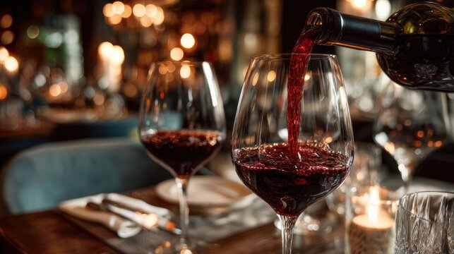 Pouring Red Wine in Upscale Restaurant