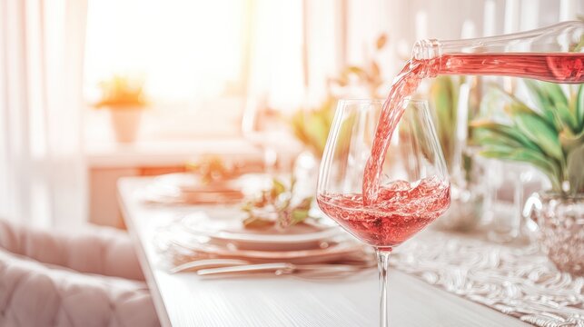 Red Wine Pouring in French Style Dining Room