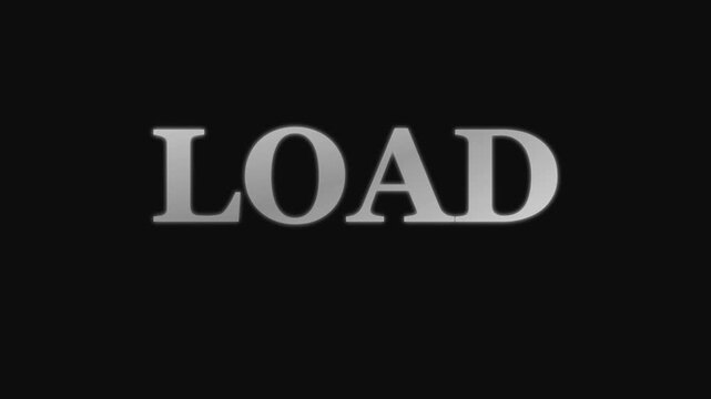 Loading text animation on 4k black background, minimalist digital interface for software progress and data processing