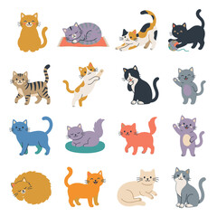 Fototapeta premium Cute Cat Character Collection Featuring Playful Kittens in Different Colors and Poses