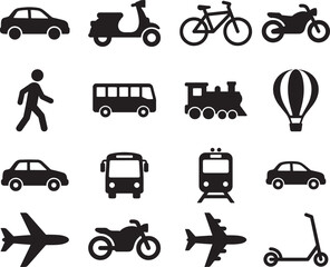 Naklejka premium Collection Of Transportation Icons In Silhouette Style For Various Modes